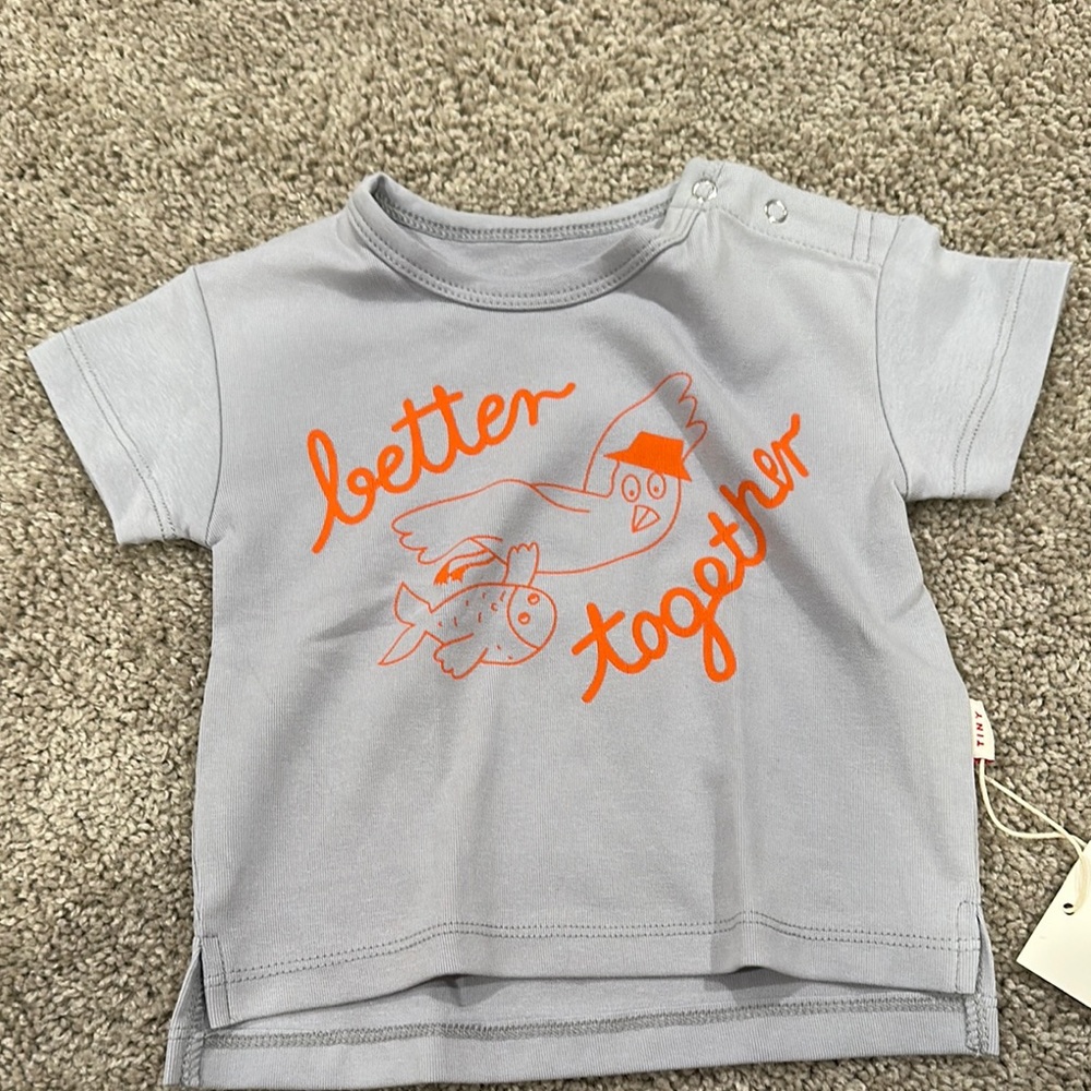 Gray and Orange Short Sleeve Graphic Tee